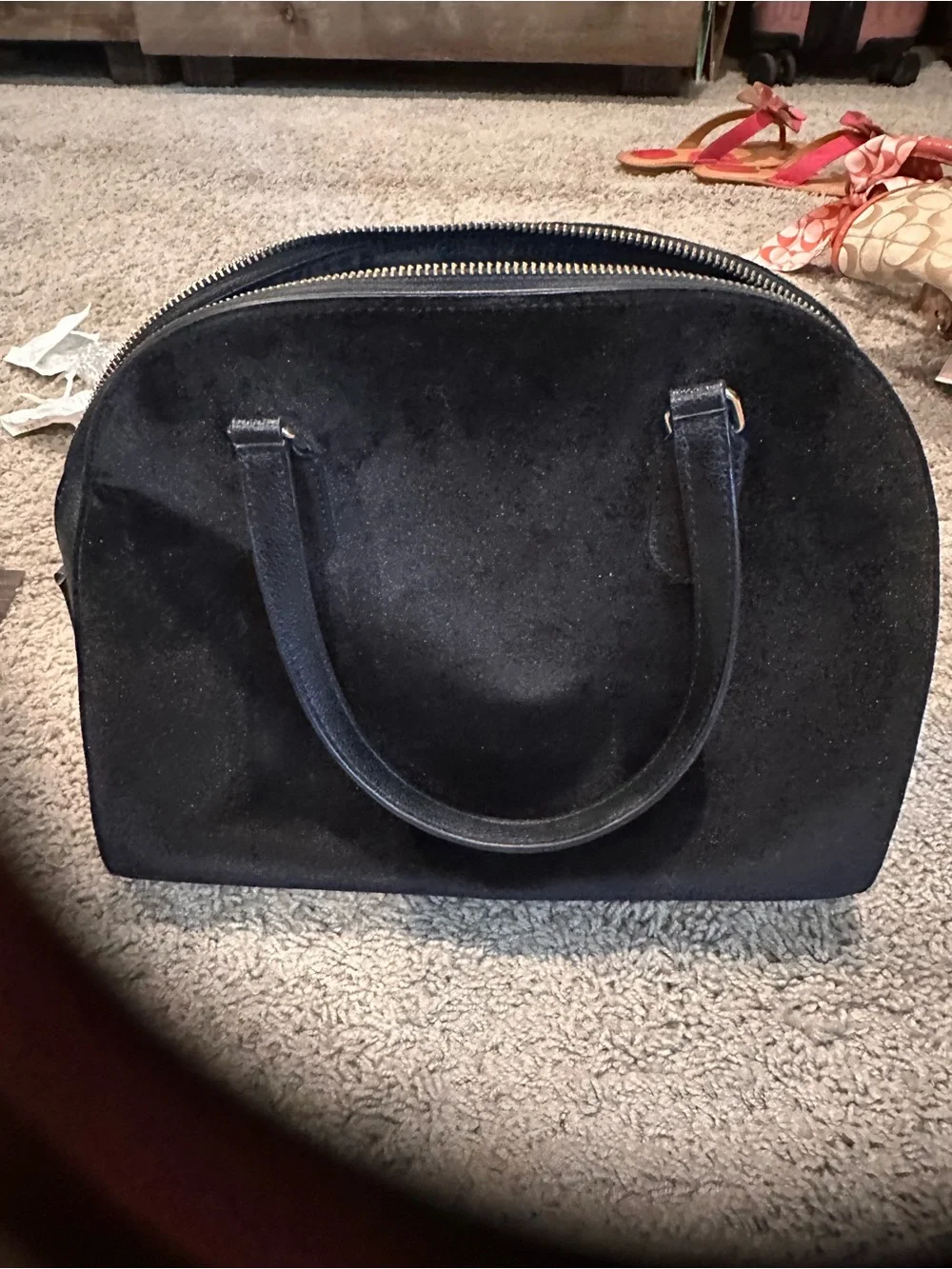 kate spade Black Suede Pearl-Studded Satchel